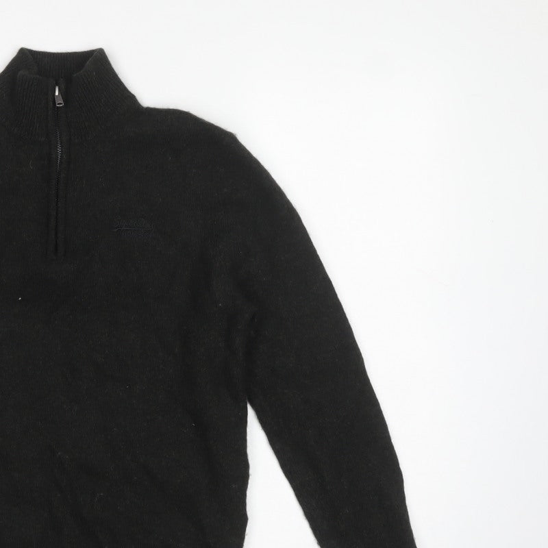Superdry Women Black M Wool Blend 1/4 Zip High Neck Jumper