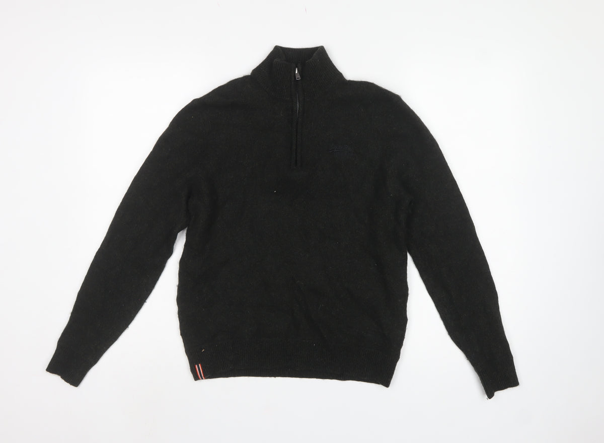 Superdry Women Black M Wool Blend 1/4 Zip High Neck Jumper