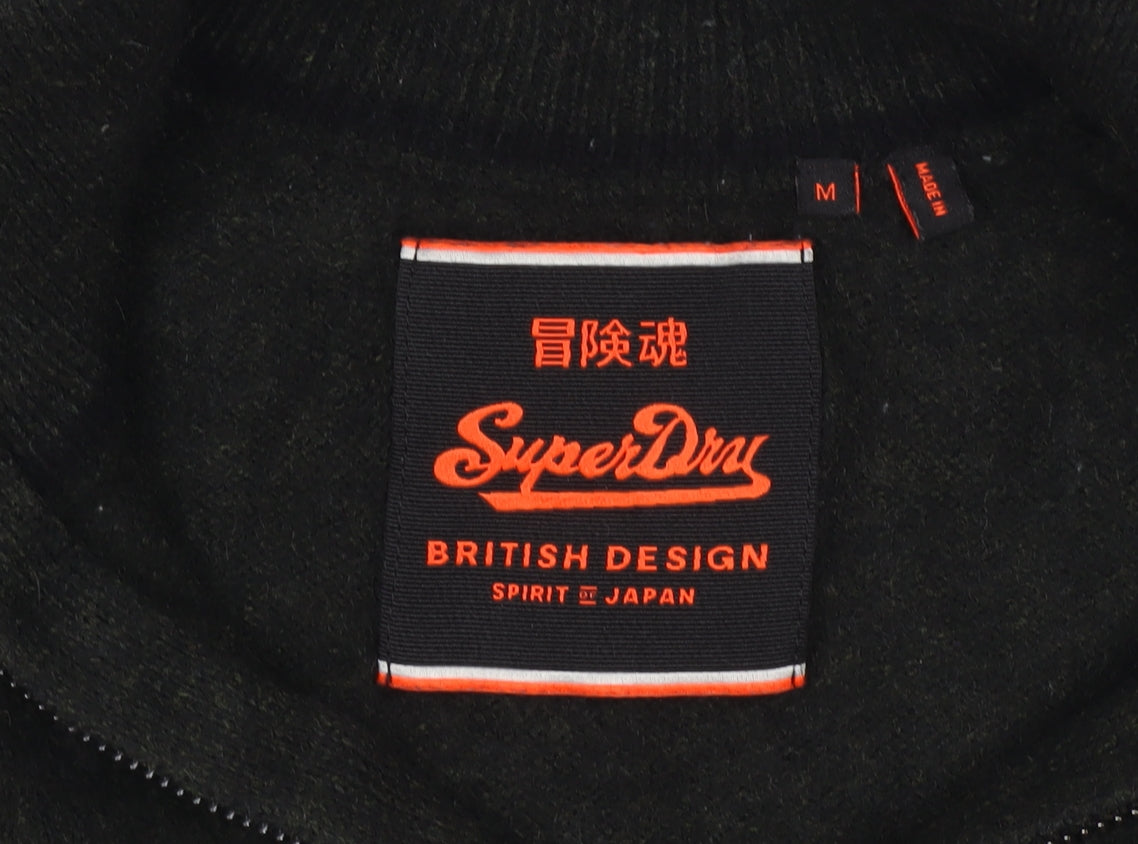 Superdry Women Black M Wool Blend 1/4 Zip High Neck Jumper
