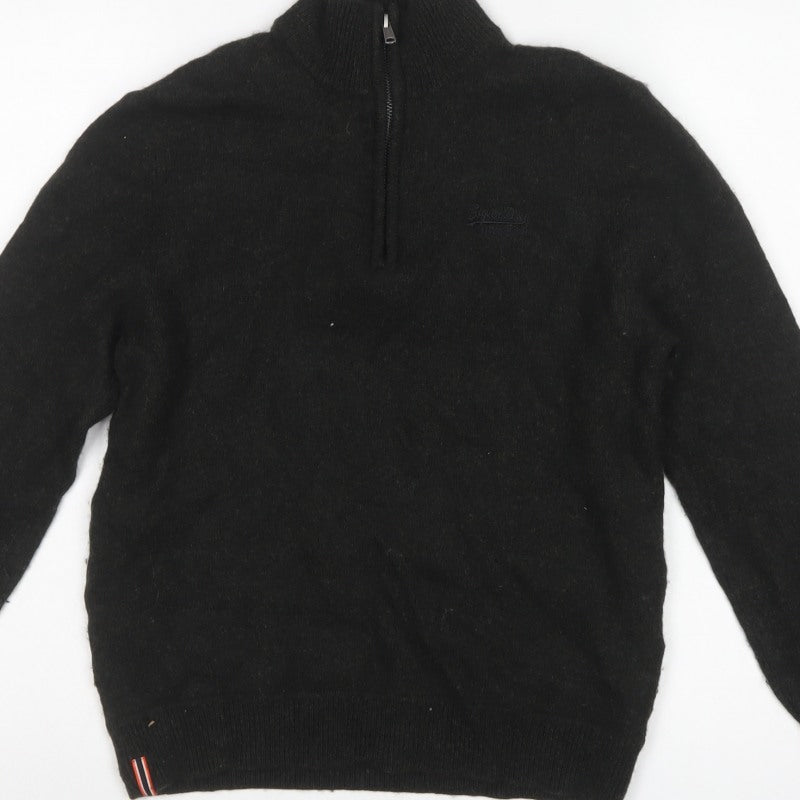 Superdry Women Black M Wool Blend 1/4 Zip High Neck Jumper