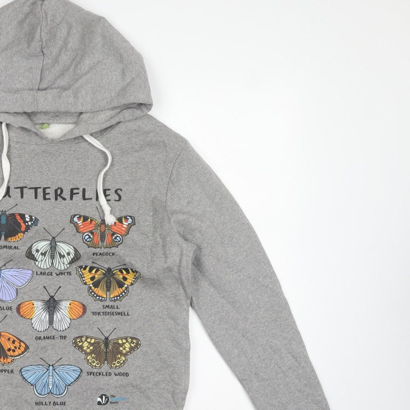 Teemill Women Grey Size 12 Butterfly Graphic Pullover Hoodie
