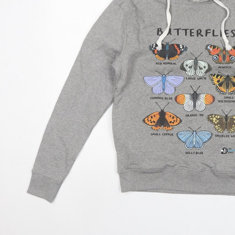 Teemill Women Grey Size 12 Butterfly Graphic Pullover Hoodie