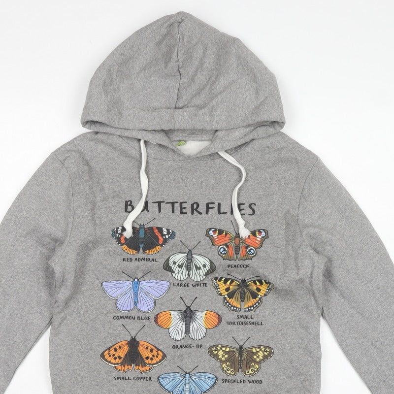 Teemill Women Grey Size 12 Butterfly Graphic Pullover Hoodie