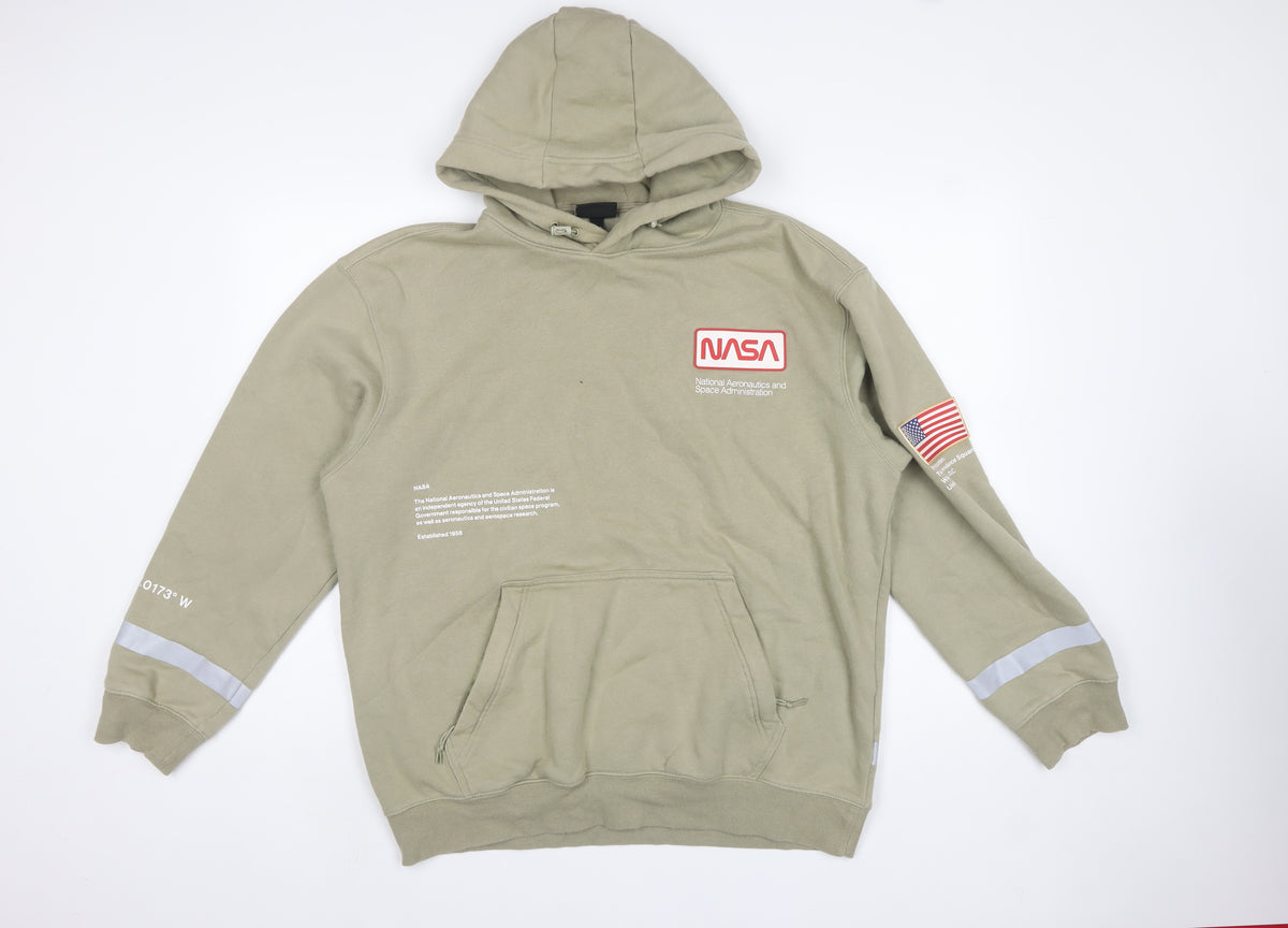 H&M Men’s Beige NASA Space Graphic Relaxed Fit Pullover Hoodie L