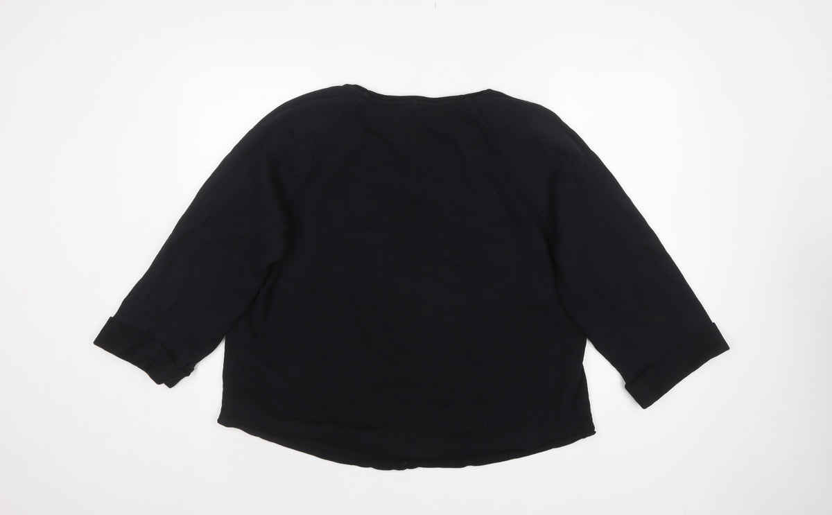 M&S Per Una Women Black L Cotton Drawstring Cowl Neck Sweatshirt