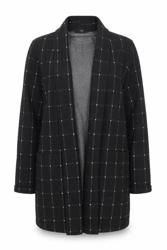 M&Co Petite Women’s Black Check Open Coatigan UK 12 Long Sleeve Pockets