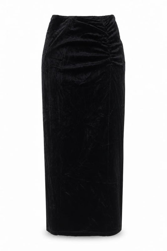 River Island Women’s Black UK 10 Long Velvet Pencil Skirt Slit