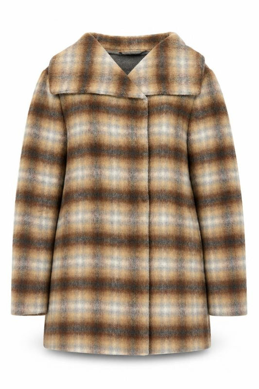 French Connection Women’s Brown Check Faux Fur Jacket UK 12