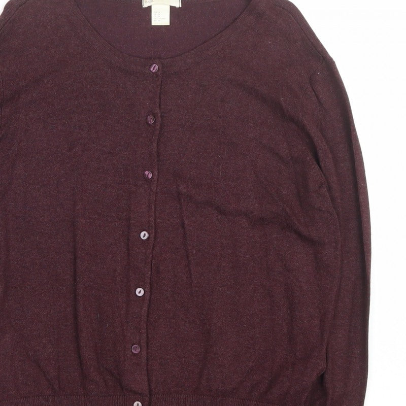 H&M Basic Women's Brown M Button Crew Neck Knit Cardigan