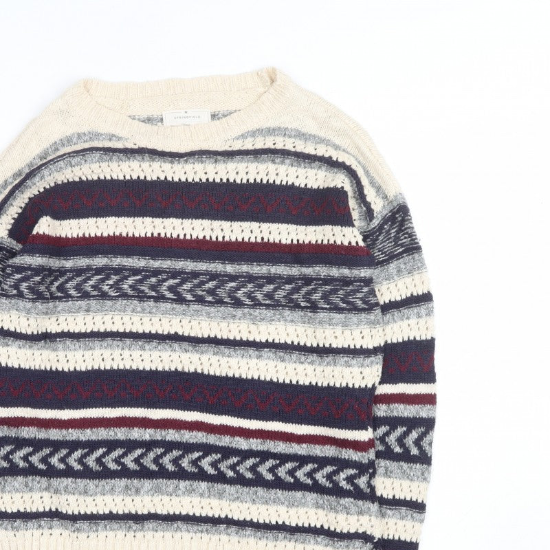 Springfield Women Multicoloured M Striped Crew Neck Knit Jumper