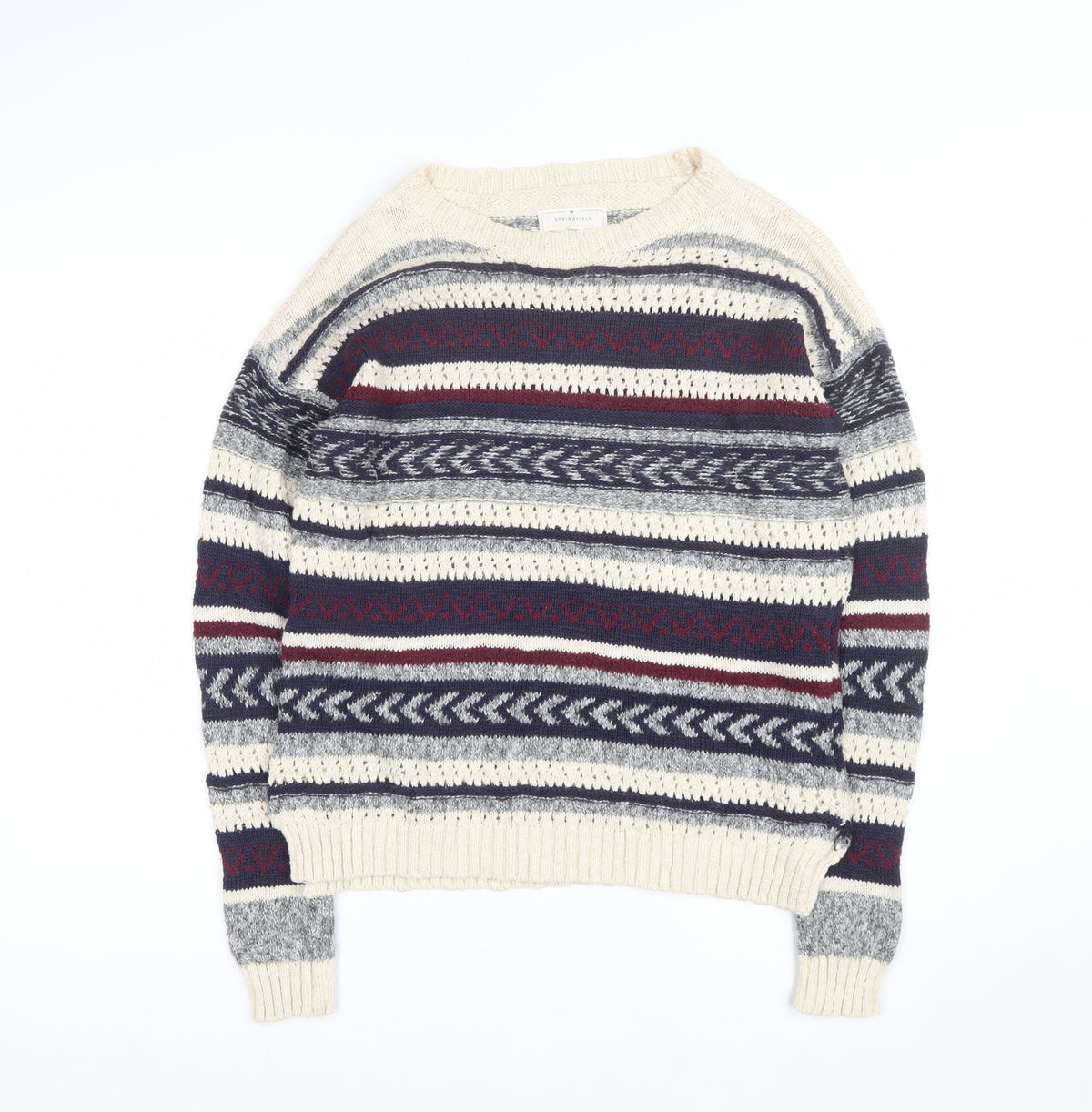 Springfield Women Multicoloured M Striped Crew Neck Knit Jumper