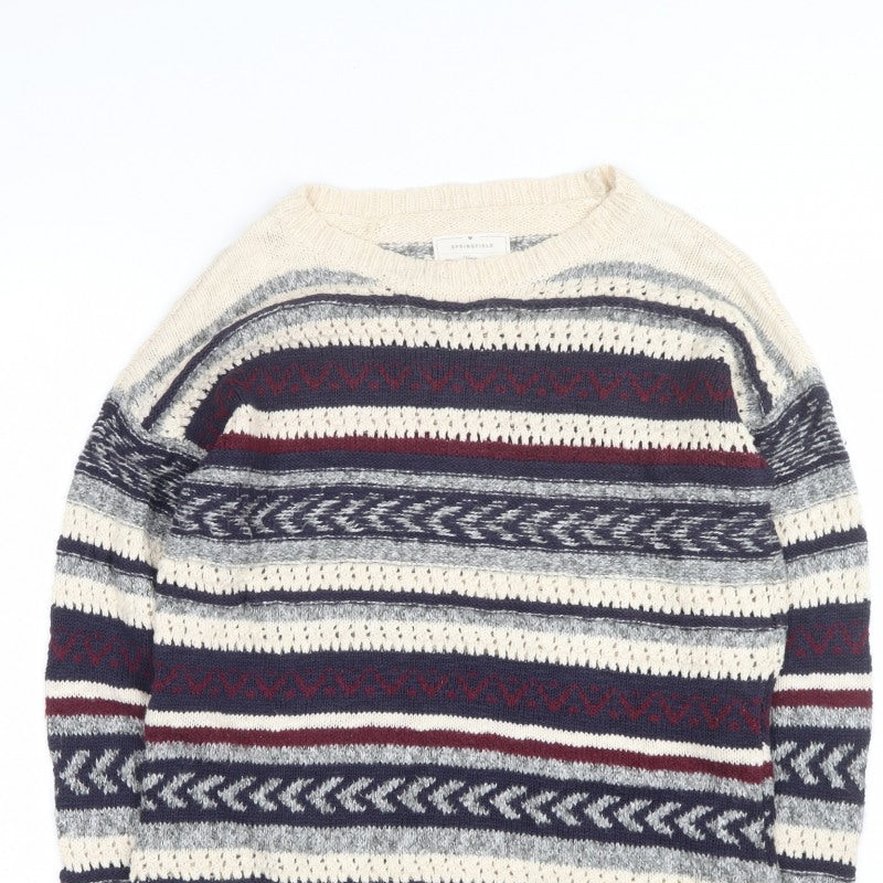 Springfield Women Multicoloured M Striped Crew Neck Knit Jumper