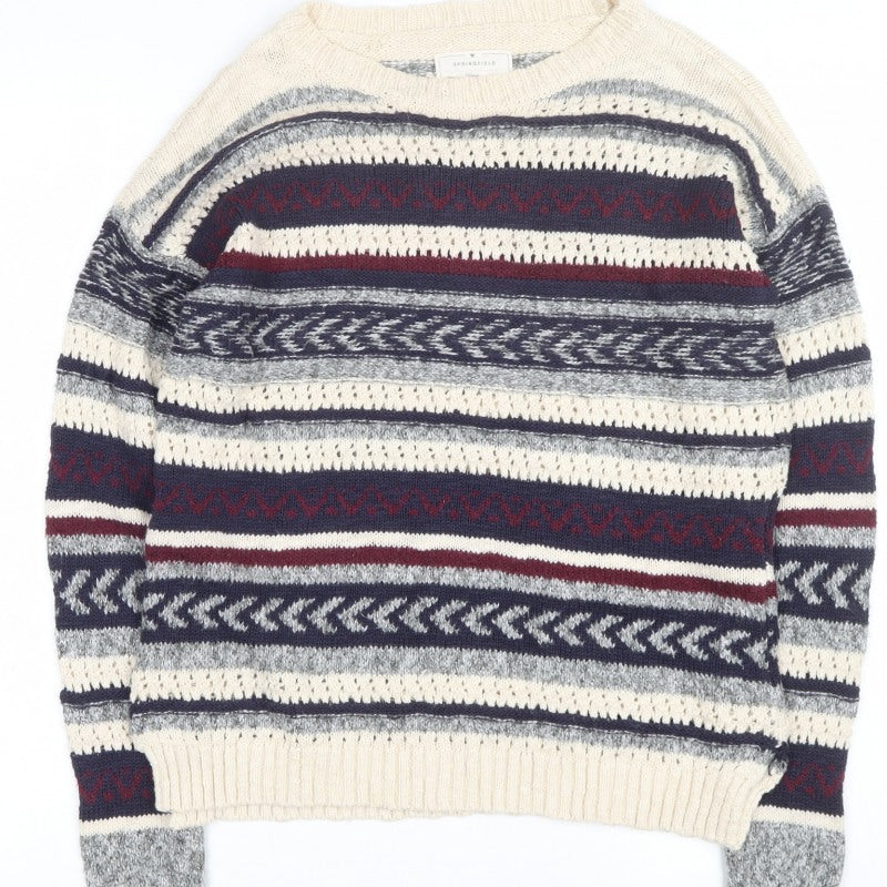Springfield Women Multicoloured M Striped Crew Neck Knit Jumper