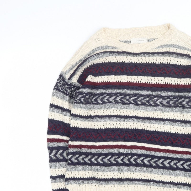 Springfield Women Multicoloured M Striped Crew Neck Knit Jumper