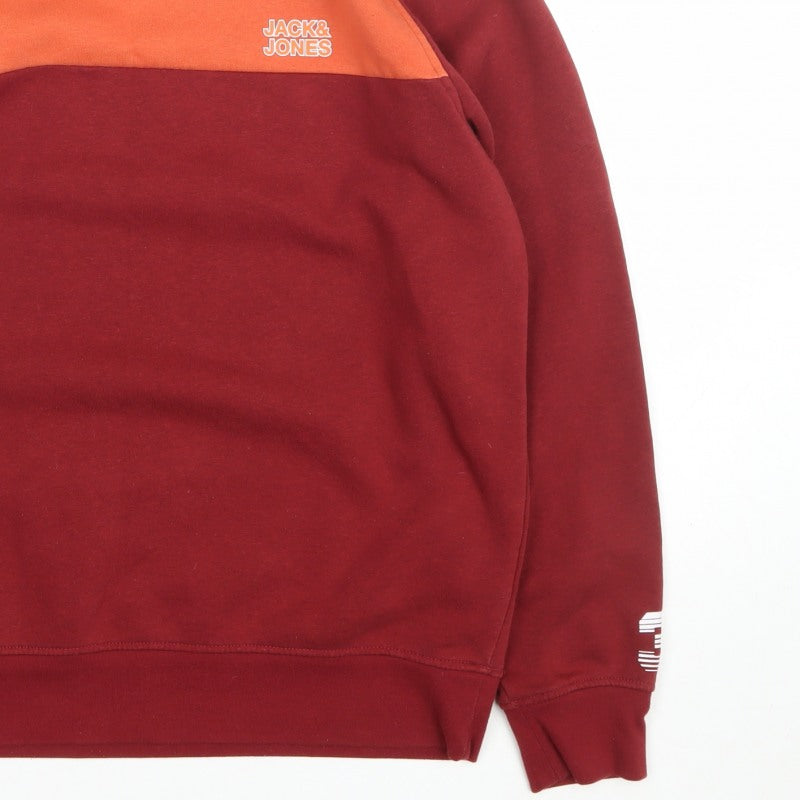 Jack & Jones Men’s XL Burgundy Orange Logo Graphic Pullover Sweatshirt