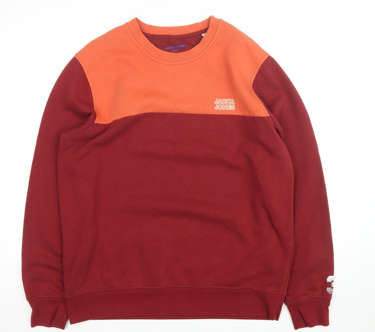 Jack & Jones Men’s XL Burgundy Orange Logo Graphic Pullover Sweatshirt