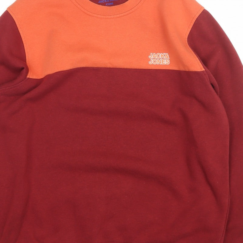 Jack & Jones Men’s XL Burgundy Orange Logo Graphic Pullover Sweatshirt