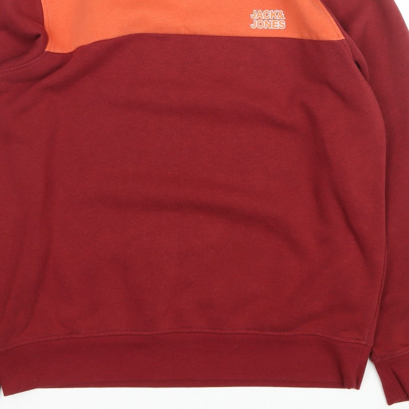 Jack & Jones Men’s XL Burgundy Orange Logo Graphic Pullover Sweatshirt