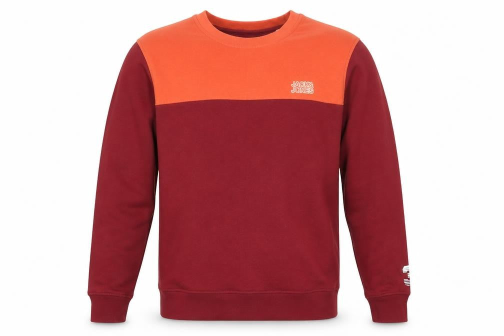 Jack & Jones Men’s XL Burgundy Orange Logo Graphic Pullover Sweatshirt