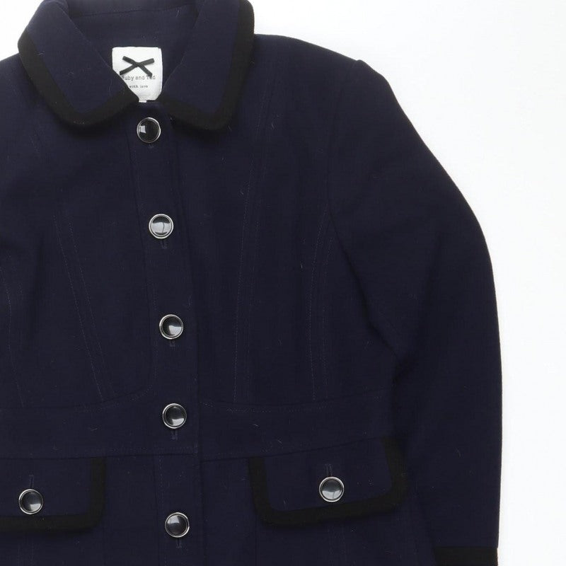 Ruby and Ed Women’s Navy UK 12 Long Button Coat Collared Pockets