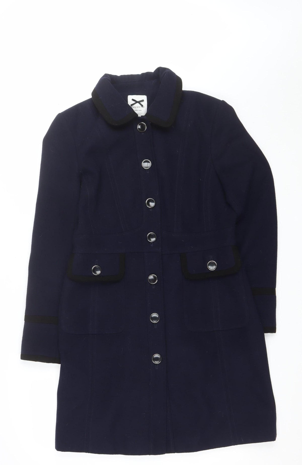 Ruby and Ed Women’s Navy UK 12 Long Button Coat Collared Pockets