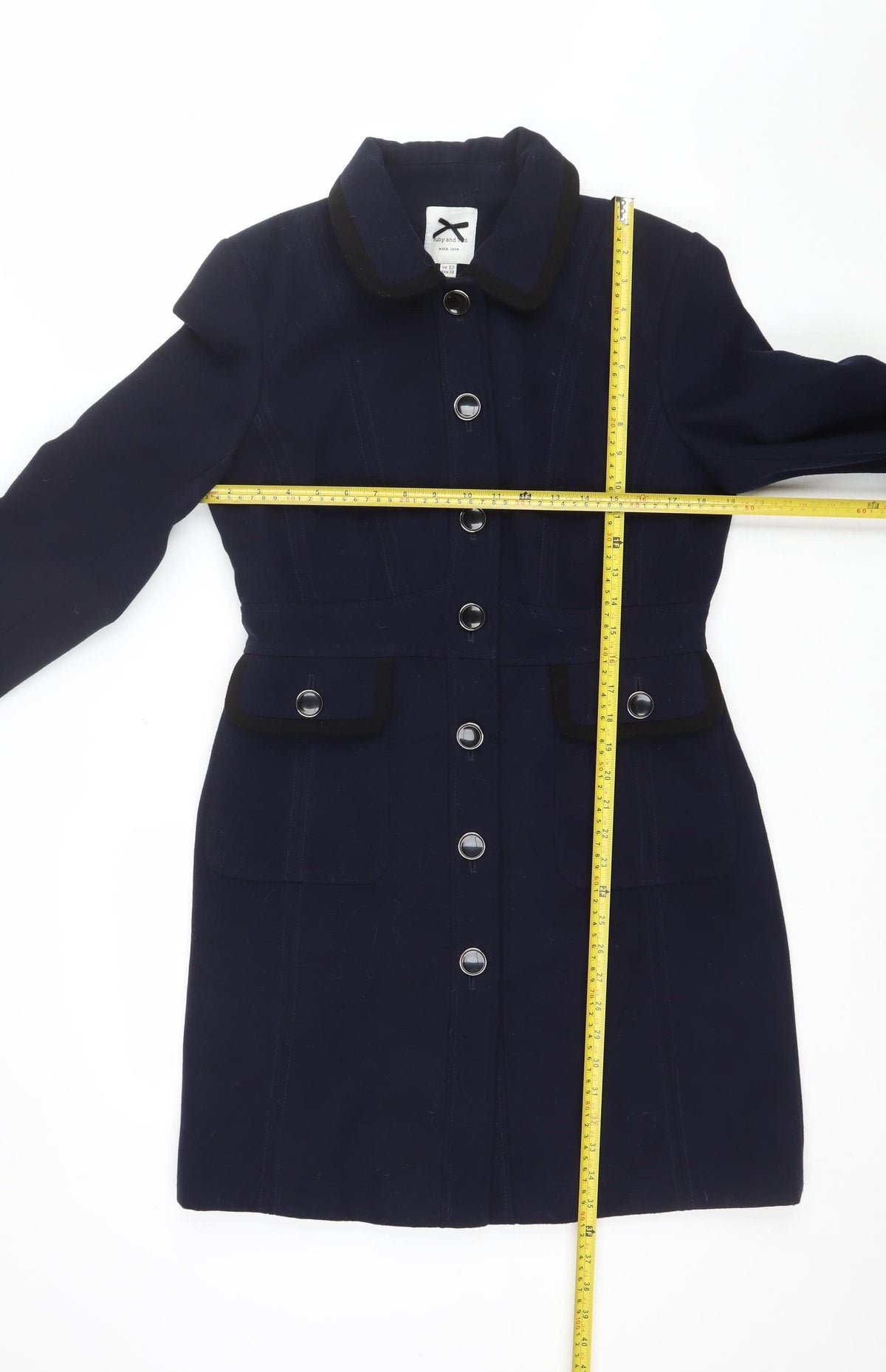 Ruby and Ed Women’s Navy UK 12 Long Button Coat Collared Pockets