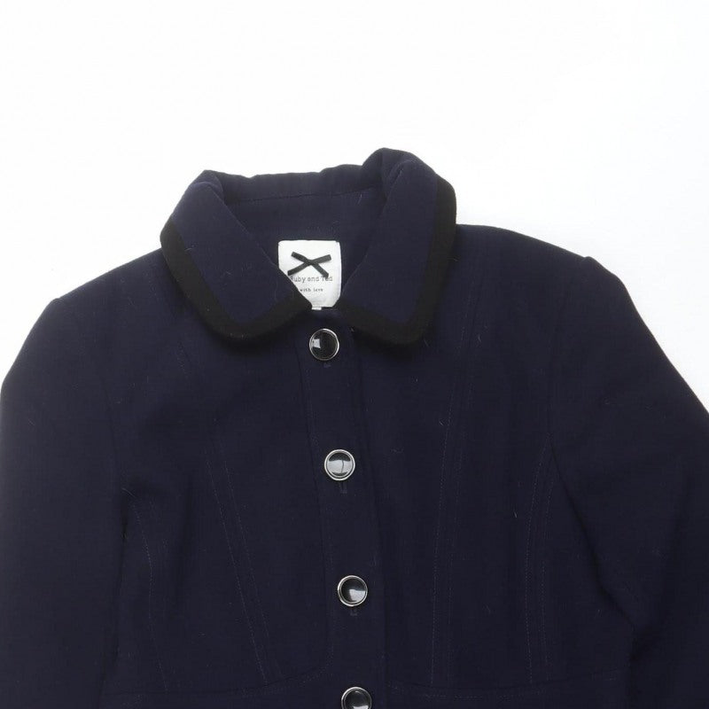 Ruby and Ed Women’s Navy UK 12 Long Button Coat Collared Pockets