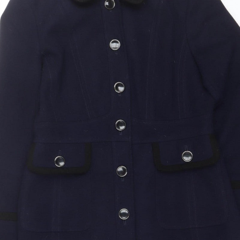 Ruby and Ed Women’s Navy UK 12 Long Button Coat Collared Pockets