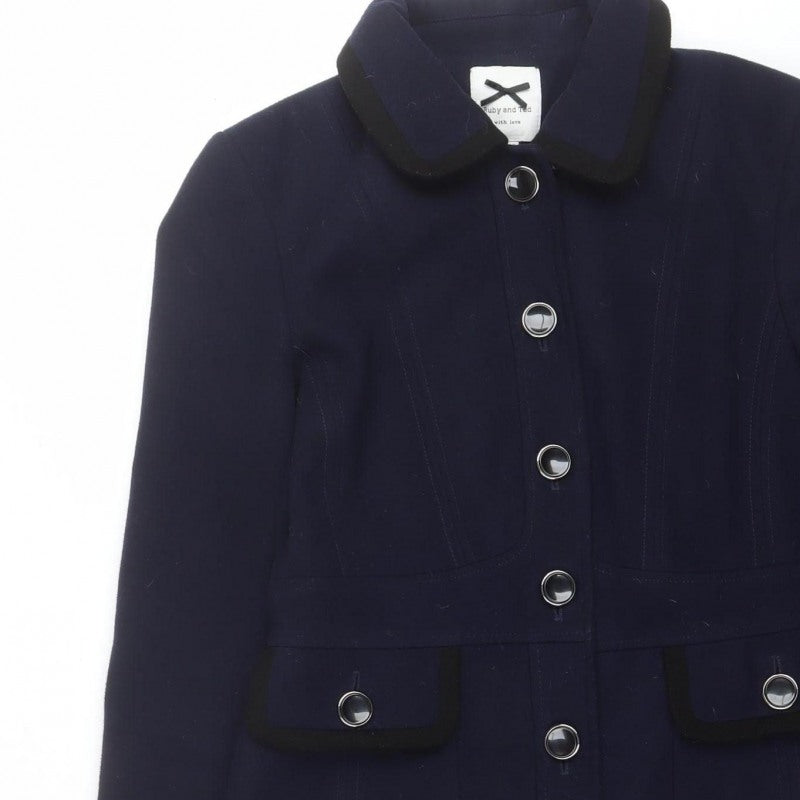 Ruby and Ed Women’s Navy UK 12 Long Button Coat Collared Pockets
