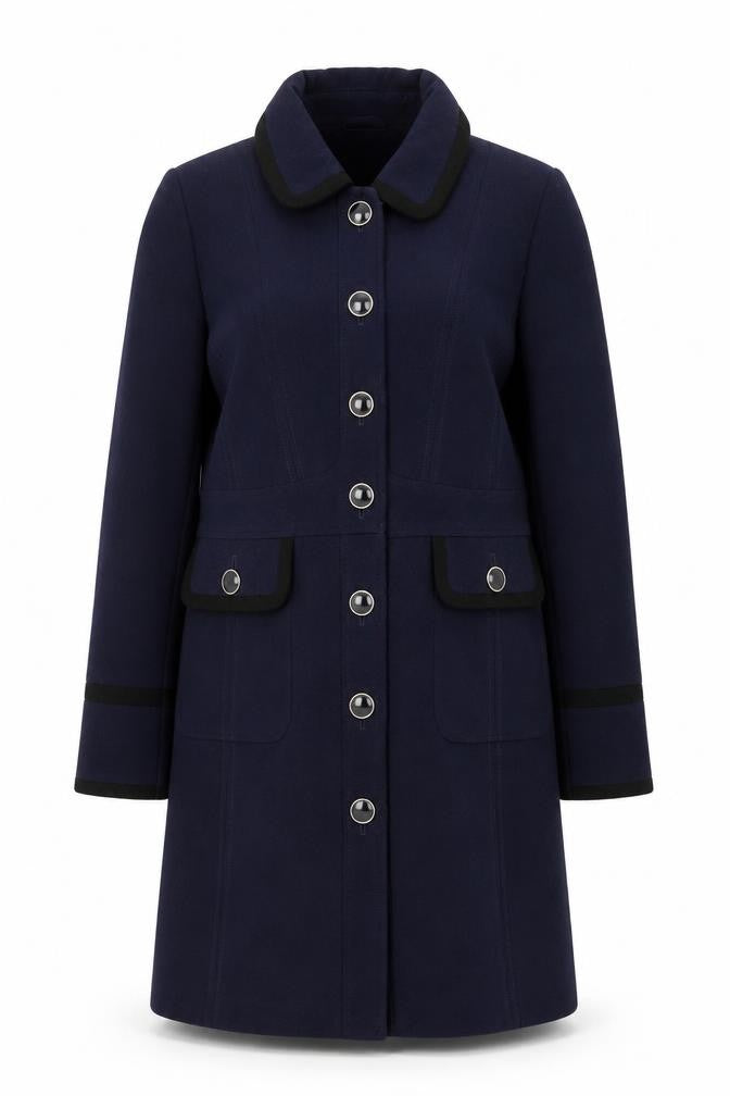 Ruby and Ed Women’s Navy UK 12 Long Button Coat Collared Pockets