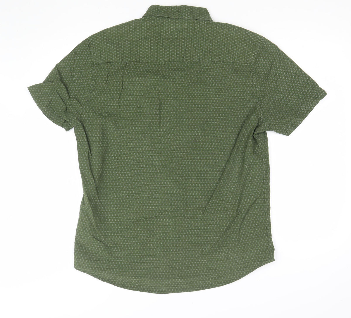 Next Men Green M Regular Fit Geometric Button-Down Short Sleeve Shirt