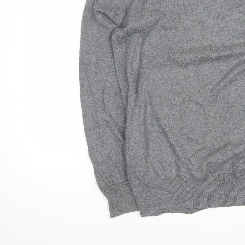 Superdry Men’s Grey L V-Neck Cashmere Blend Logo Pullover Jumper