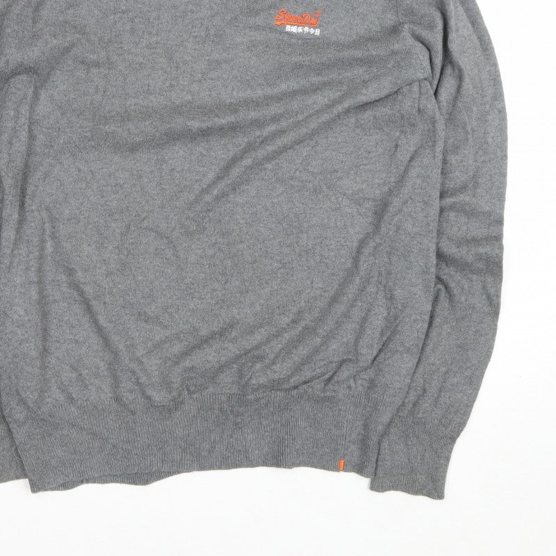 Superdry Men’s Grey L V-Neck Cashmere Blend Logo Pullover Jumper