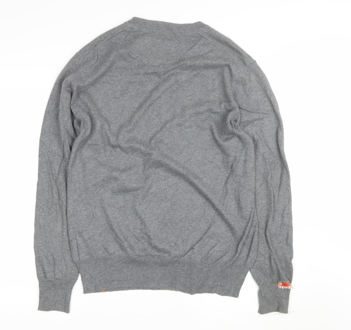 Superdry Men’s Grey L V-Neck Cashmere Blend Logo Pullover Jumper