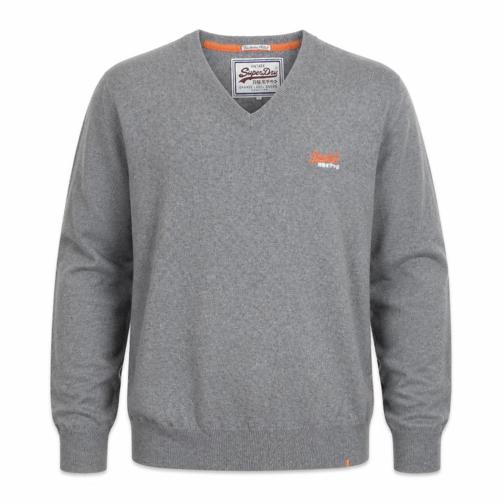 Superdry Men’s Grey L V-Neck Cashmere Blend Logo Pullover Jumper
