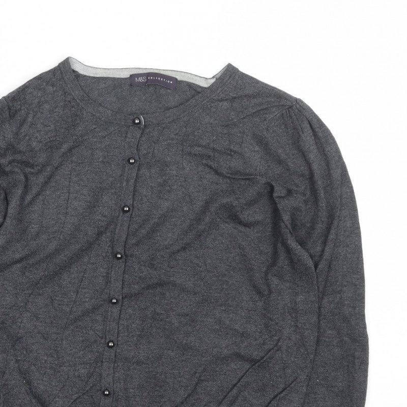 Marks and Spencer Women Grey UK 12 Round Neck Button Cardigan
