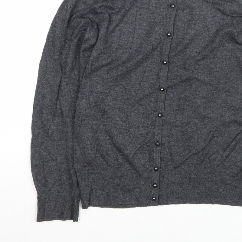 Marks and Spencer Women Grey UK 12 Round Neck Button Cardigan