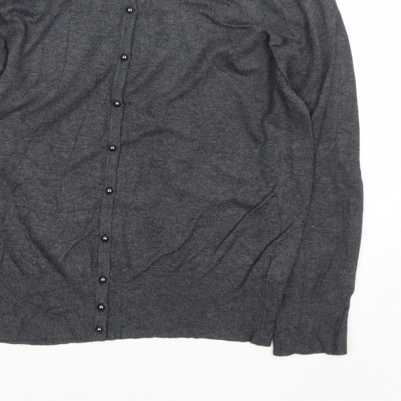 Marks and Spencer Women Grey UK 12 Round Neck Button Cardigan