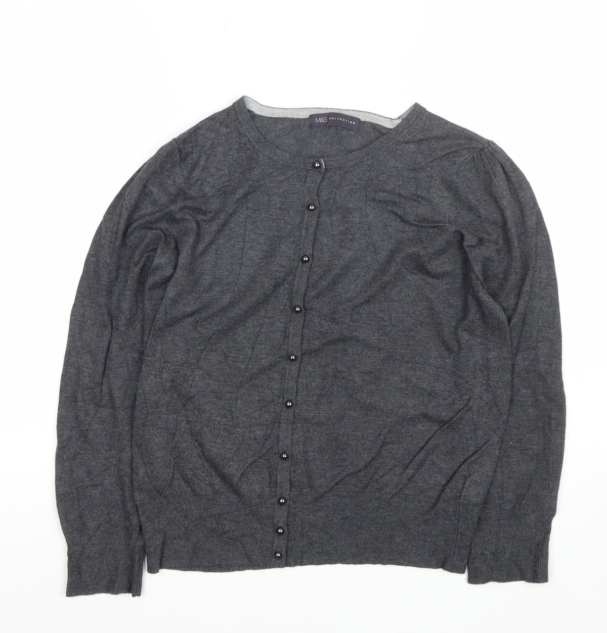 Marks and Spencer Women Grey UK 12 Round Neck Button Cardigan