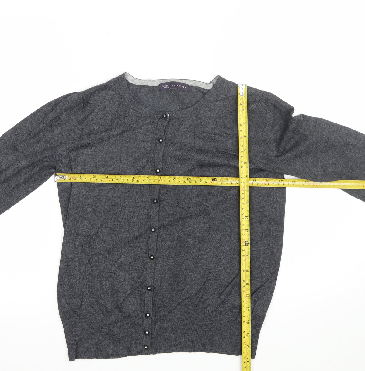 Marks and Spencer Women Grey UK 12 Round Neck Button Cardigan