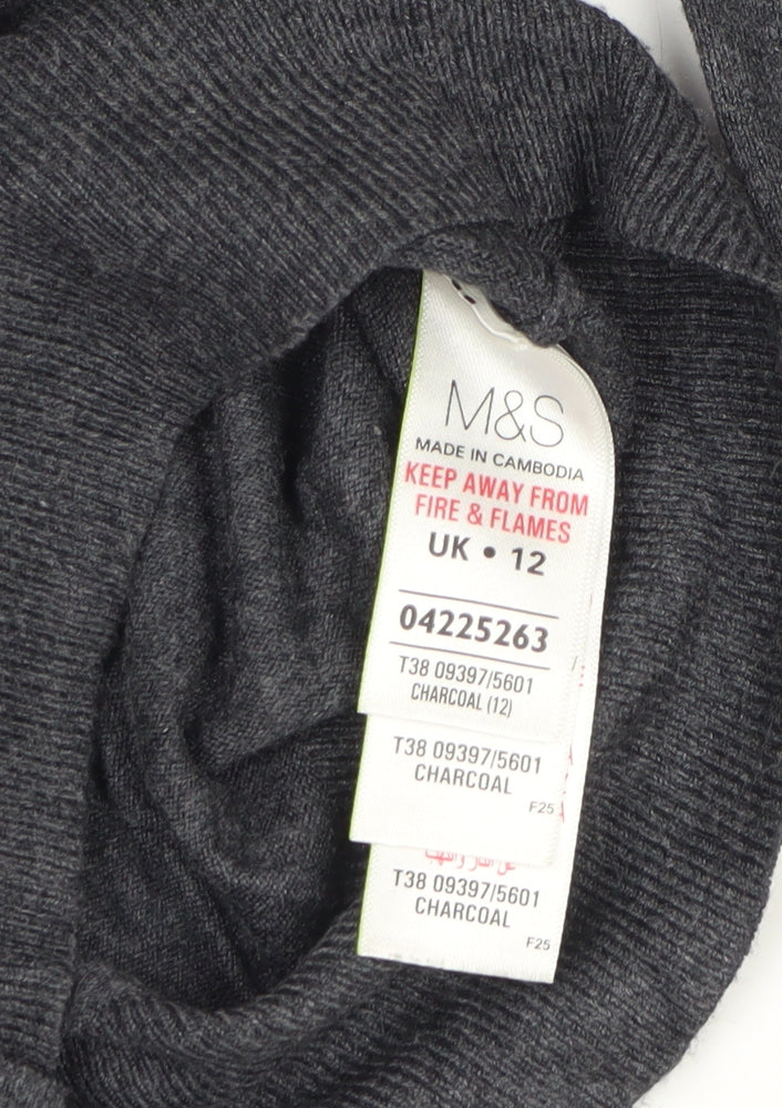Marks and Spencer Women Grey UK 12 Round Neck Button Cardigan