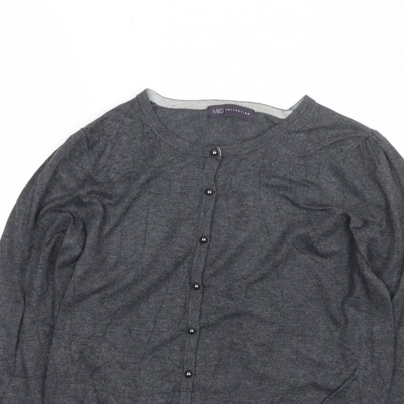 Marks and Spencer Women Grey UK 12 Round Neck Button Cardigan