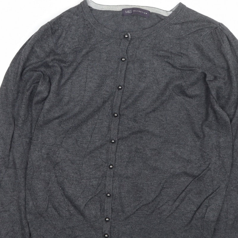 Marks and Spencer Women Grey UK 12 Round Neck Button Cardigan