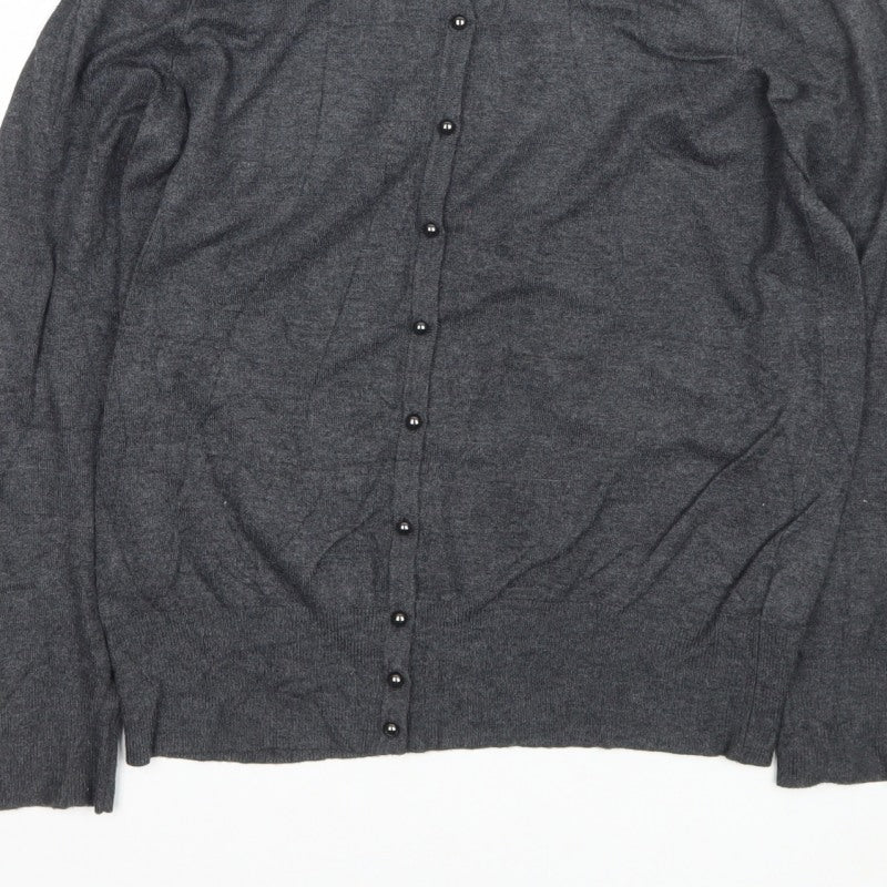 Marks and Spencer Women Grey UK 12 Round Neck Button Cardigan