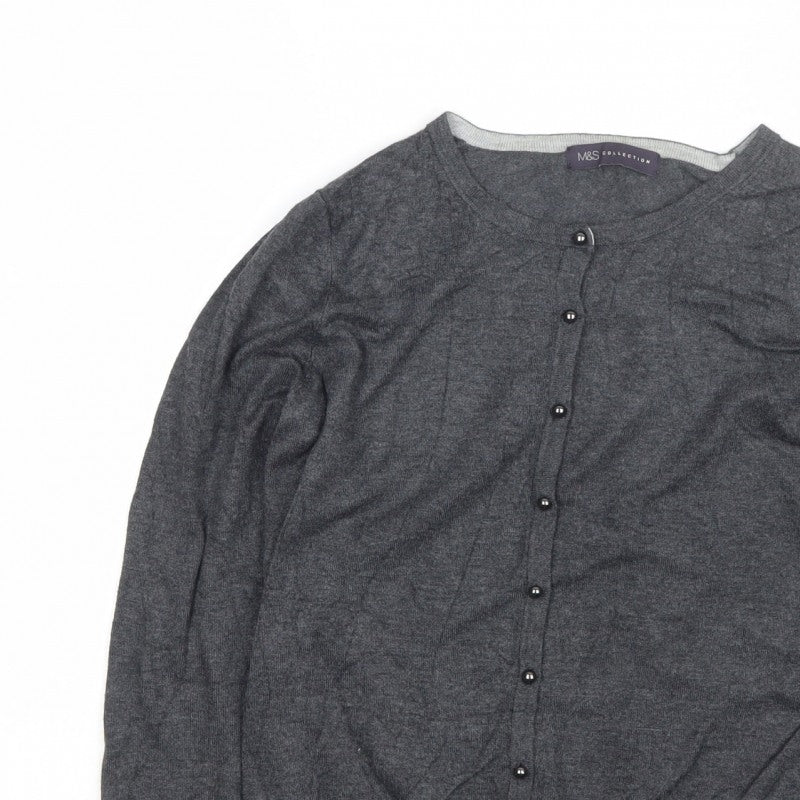 Marks and Spencer Women Grey UK 12 Round Neck Button Cardigan