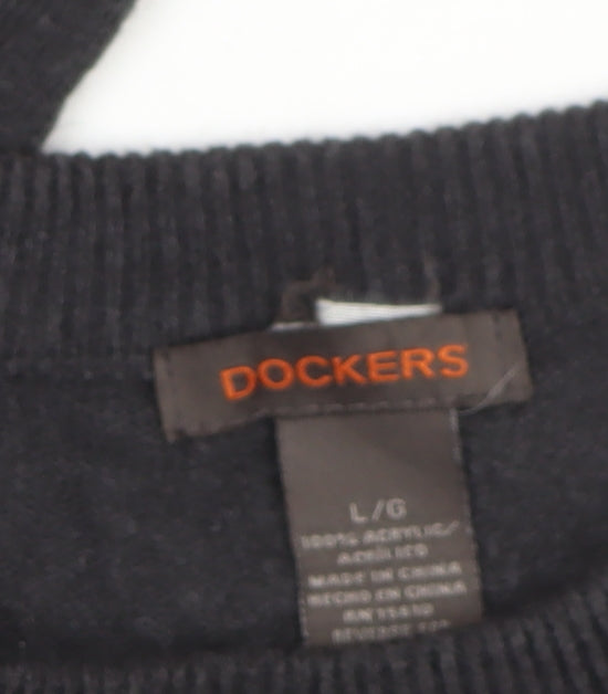 Dockers Men's Grey Argyle Crew Neck Pullover Jumper Size L