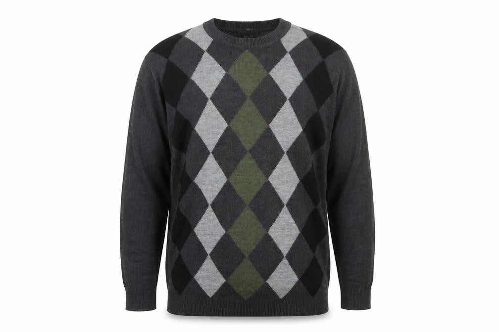 Dockers Men's Grey Argyle Crew Neck Pullover Jumper Size L