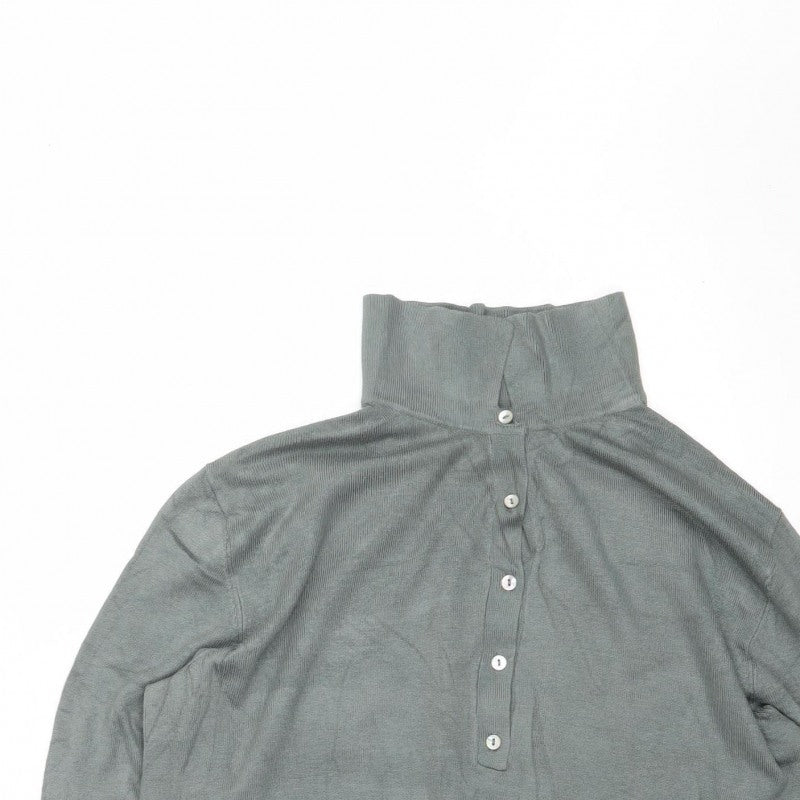 Basics Men's Green M Button Henley High Neck Fine Knit Jumper