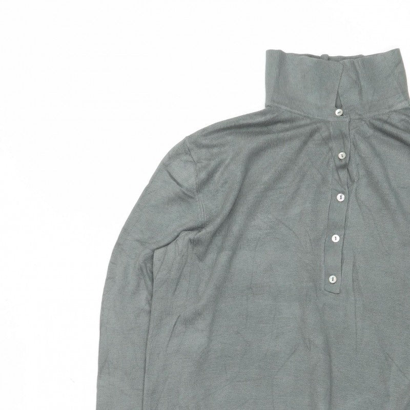 Basics Men's Green M Button Henley High Neck Fine Knit Jumper