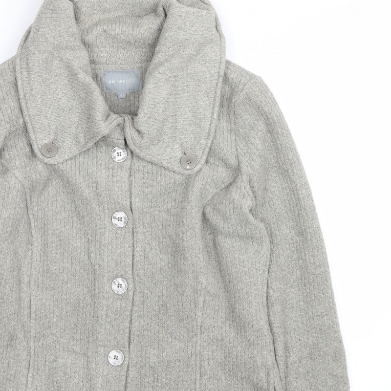 Per Una Women Grey M Knit Button Coatigan Collared Jacket